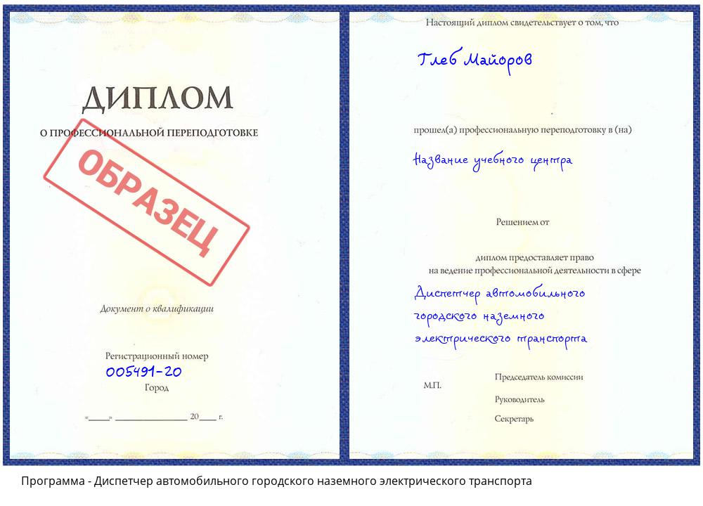 Диспетчер автомобильного городского наземного электрического транспорта Новокуйбышевск