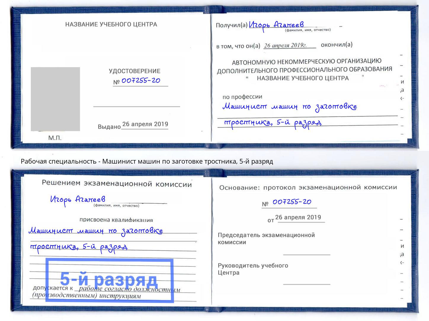 корочка 5-й разряд Машинист машин по заготовке тростника Новокуйбышевск