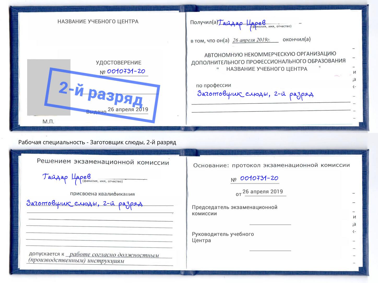 корочка 2-й разряд Заготовщик слюды Новокуйбышевск