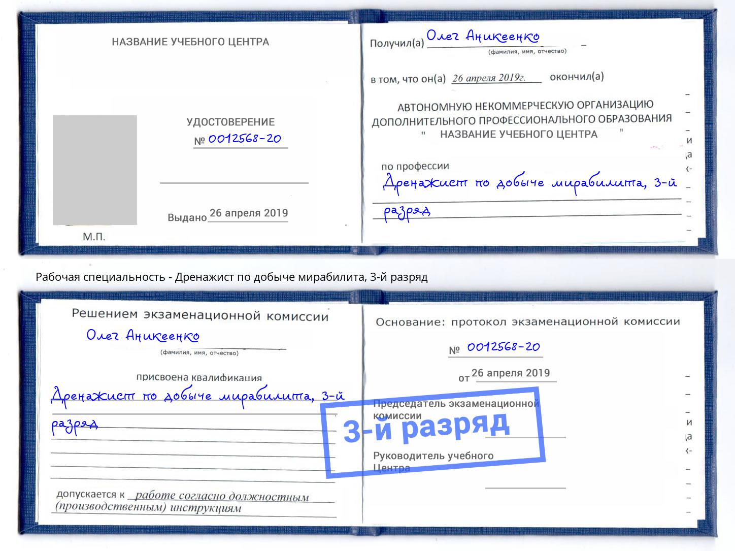 корочка 3-й разряд Дренажист по добыче мирабилита Новокуйбышевск