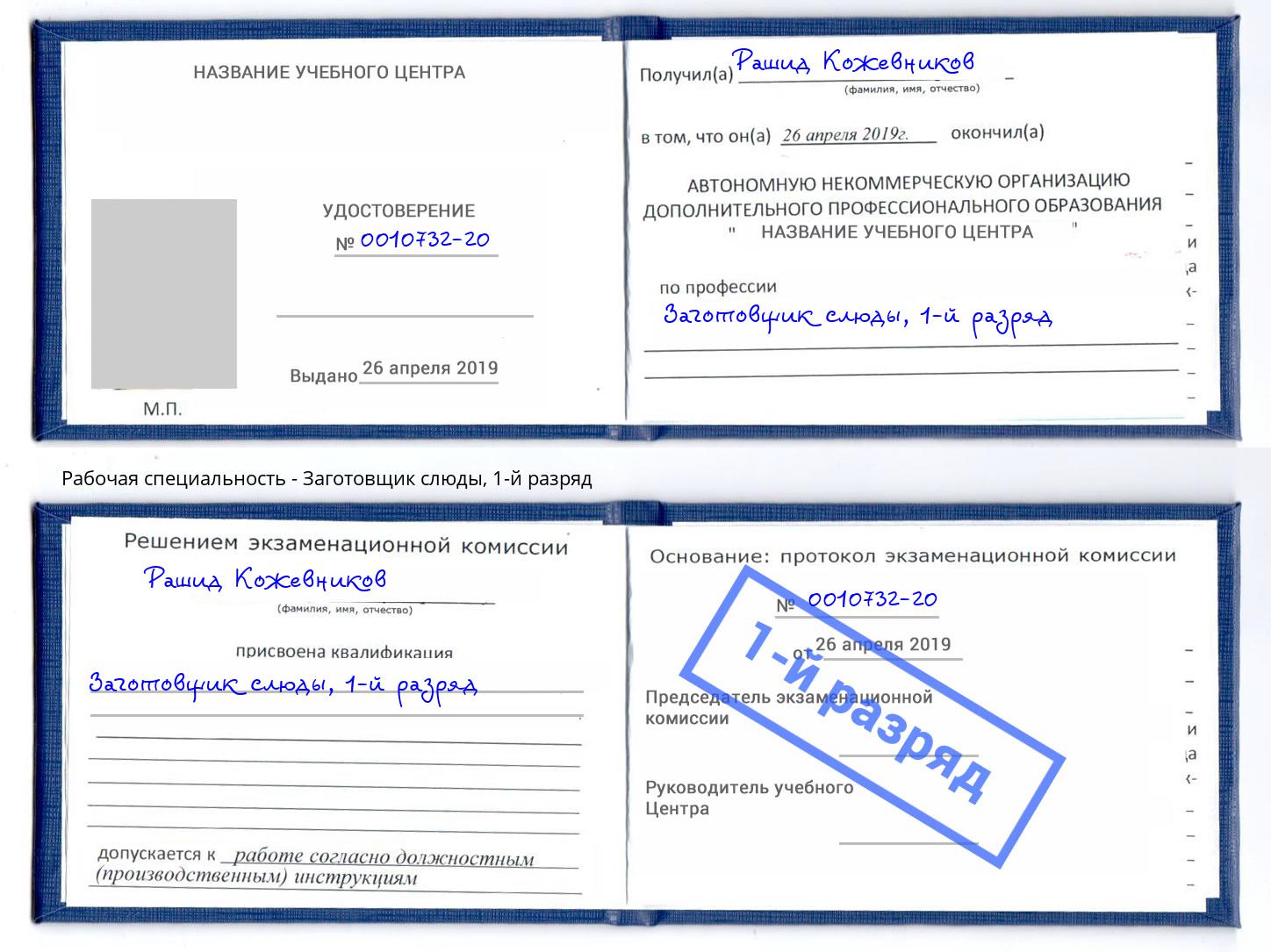 корочка 1-й разряд Заготовщик слюды Новокуйбышевск
