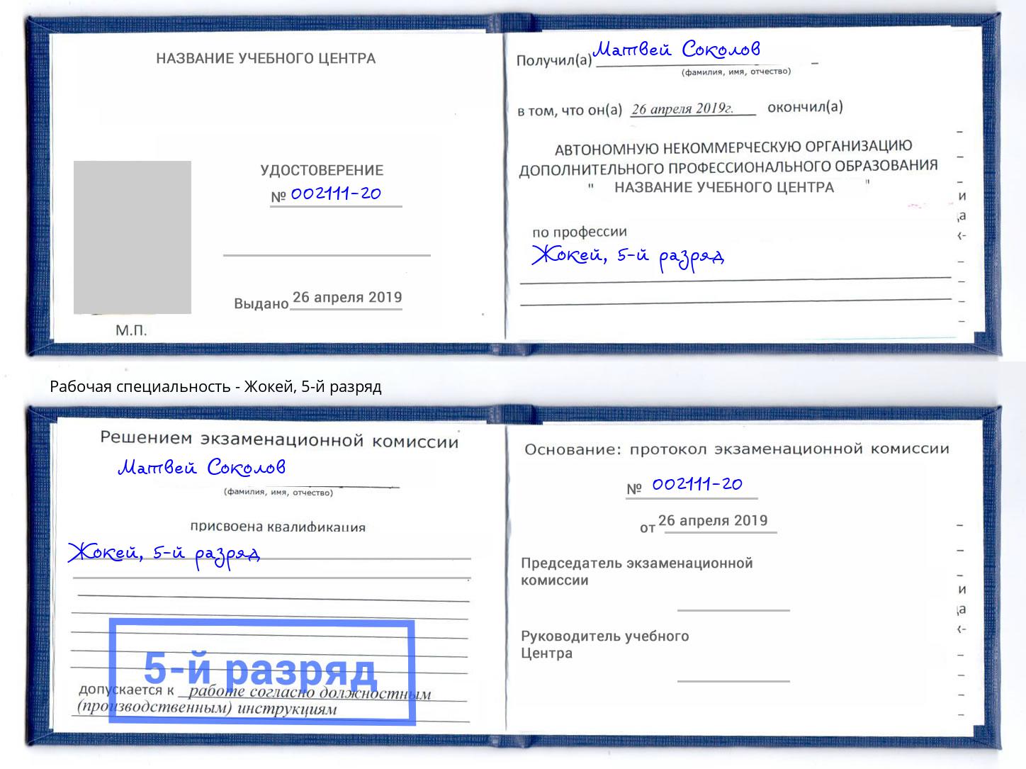 корочка 5-й разряд Жокей Новокуйбышевск