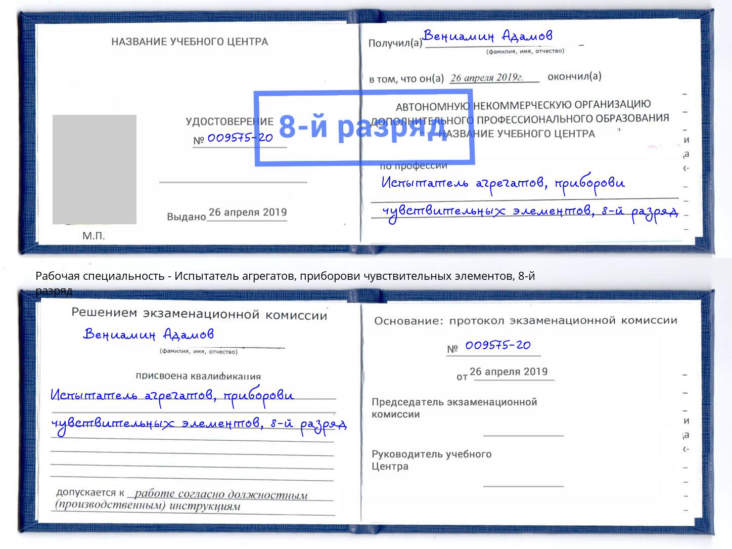корочка 8-й разряд Испытатель агрегатов, приборови чувствительных элементов Новокуйбышевск